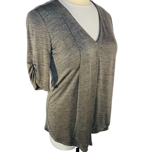 AB Studio Tunic Blouse Womens XL Olive Gray Cascade Front V-Neck Half Sleeve - Picture 3 of 14